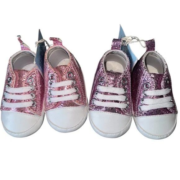Rabeisir baby crib shoes pink & purple sparkly glitter sneakers Size 0-6 Months - Picture 1 of 9